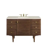Amberly 48" Single Vanity, Mid-Century Walnut, w/ 3 CM Siberian Silestone Top w/FreePower Wireless Charger