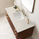 Amberly 48" Single Vanity, Mid-Century Walnut, w/ 3 CM Siberian Silestone Top w/FreePower Wireless Charger