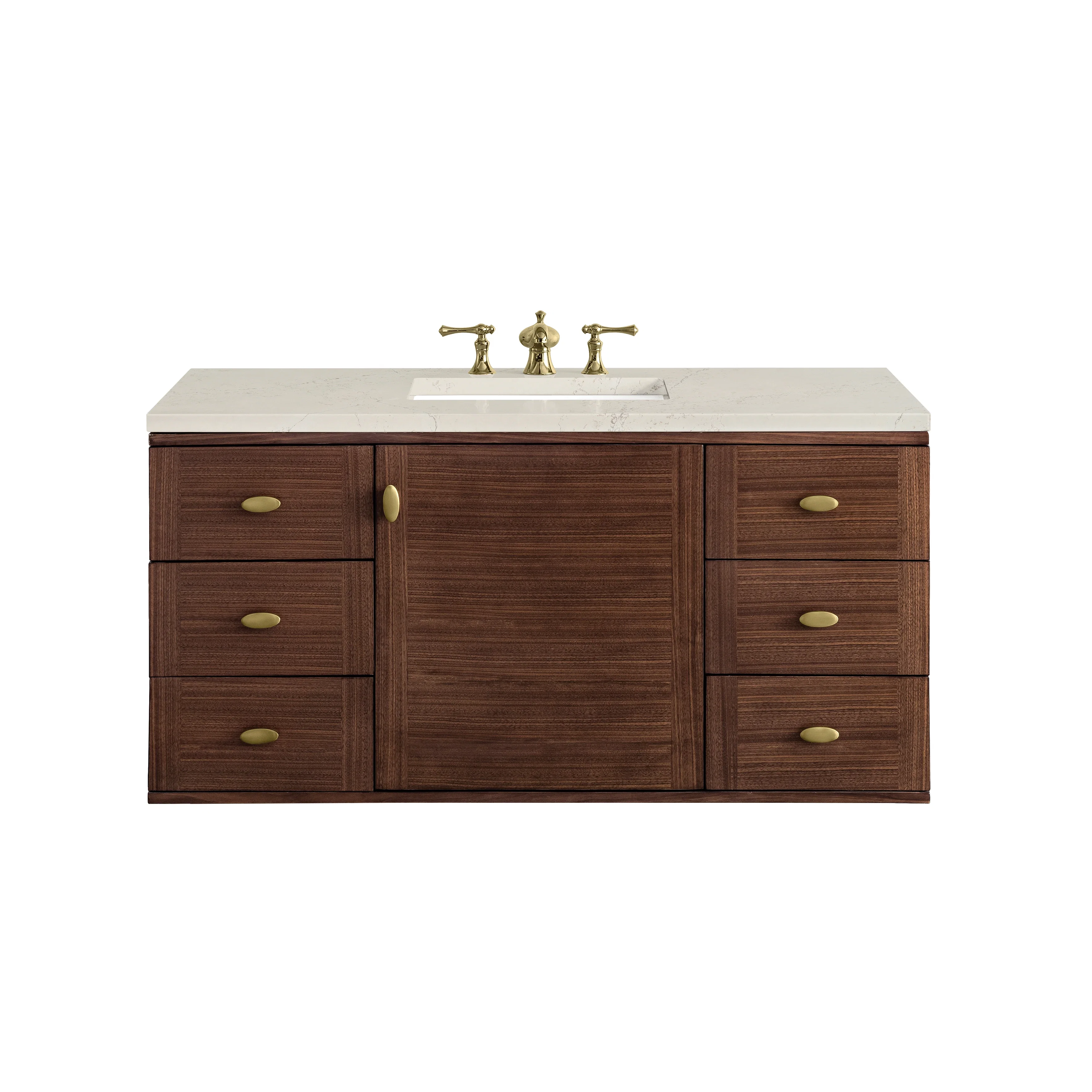 Amberly 48" Single Vanity, Mid-Century Walnut, w/ 3 CM Siberian Silestone Top w/FreePower Wireless Charger