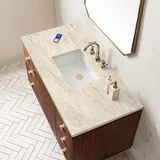 Amberly 48" Single Vanity, Mid-Century Walnut, w/ 3 CM Tajnar Eclos Top w/FreePower Wireless Charger
