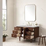 Amberly 48" Single Vanity, Mid-Century Walnut w/ 3 CM Victorian Silver Top w/FreePower Wireless Charger