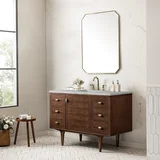 Amberly 48" Single Vanity, Mid-Century Walnut w/ 3 CM Victorian Silver Top w/FreePower Wireless Charger