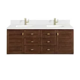 Amberly 60" Double Vanity, Mid-Century Walnut w/ Single Hole 3 CM White Zeus Top & Backsplash