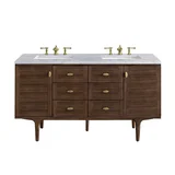 Amberly 60" Double Vanity, Mid-Century Walnut w/ 3 CM Carrara Marble Top