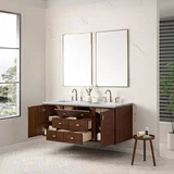 Amberly 60" Double Vanity, Mid-Century Walnut w/ 3 CM Carrara Marble Top