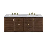 Amberly 60" Double Vanity, Mid-Century Walnut w/ 3 CM Carrara Marble Top