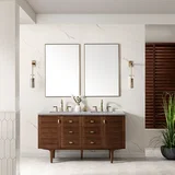 Amberly 60" Double Vanity, Mid-Century Walnut w/ 3 CM Carrara Marble Top