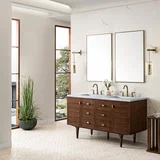 Amberly 60" Double Vanity, Mid-Century Walnut w/ 3 CM Carrara Marble Top