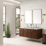 Amberly 60" Double Vanity, Mid-Century Walnut w/ 3 CM Carrara Marble Top