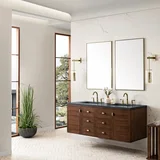 Amberly 60" Double Vanity, Mid-Century Walnut w/ 3 CM Charcoal Soapstone Top