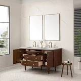 Amberly 60" Double Vanity, Mid-Century Walnut w/ 3 CM Eternal Jasmine Pearl Top