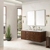Amberly 60" Double Vanity, Mid-Century Walnut w/ 3 CM Ethereal Noctis Top