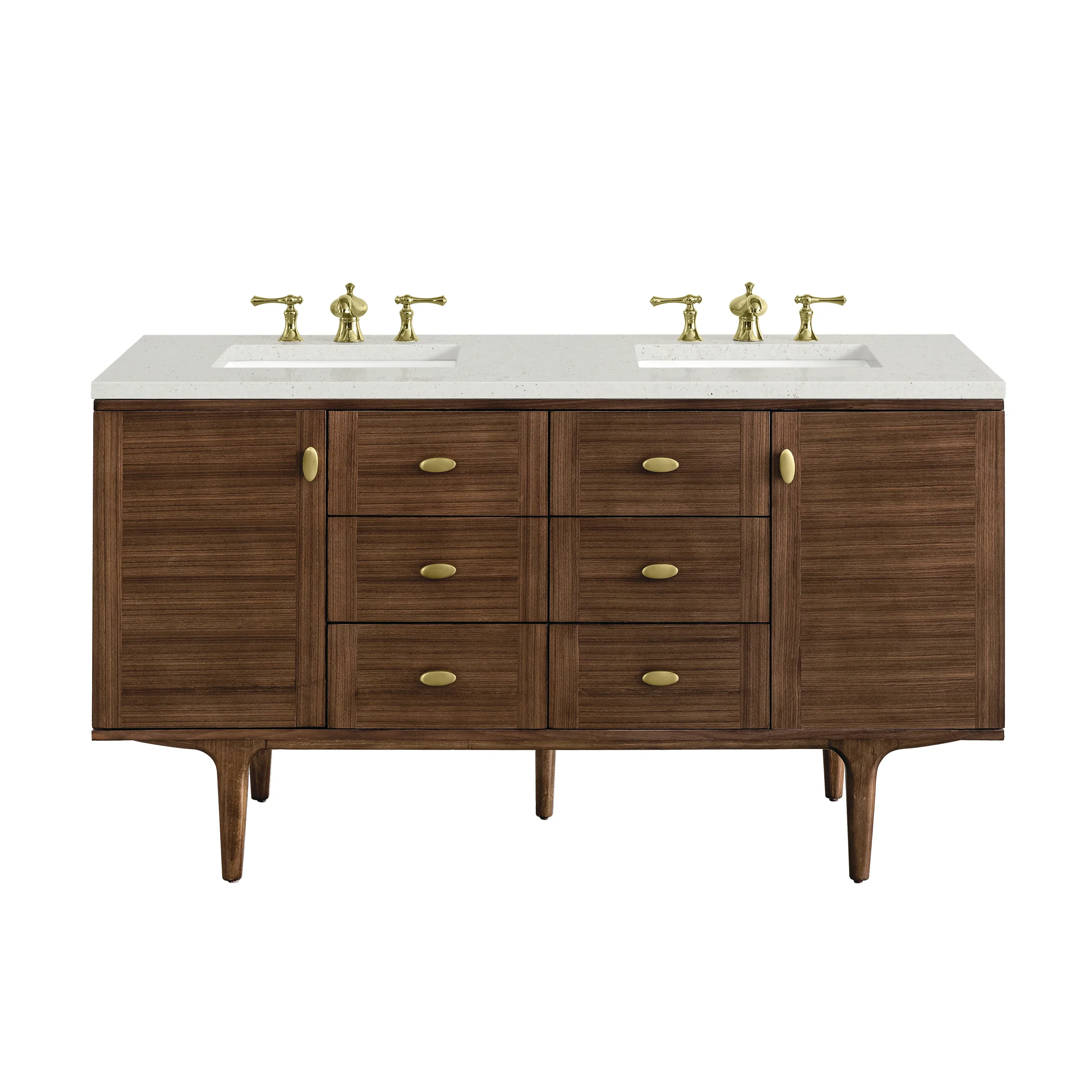 Amberly 60" Double Vanity, Mid-Century Walnut w/ 3 CM Lime Delight Top