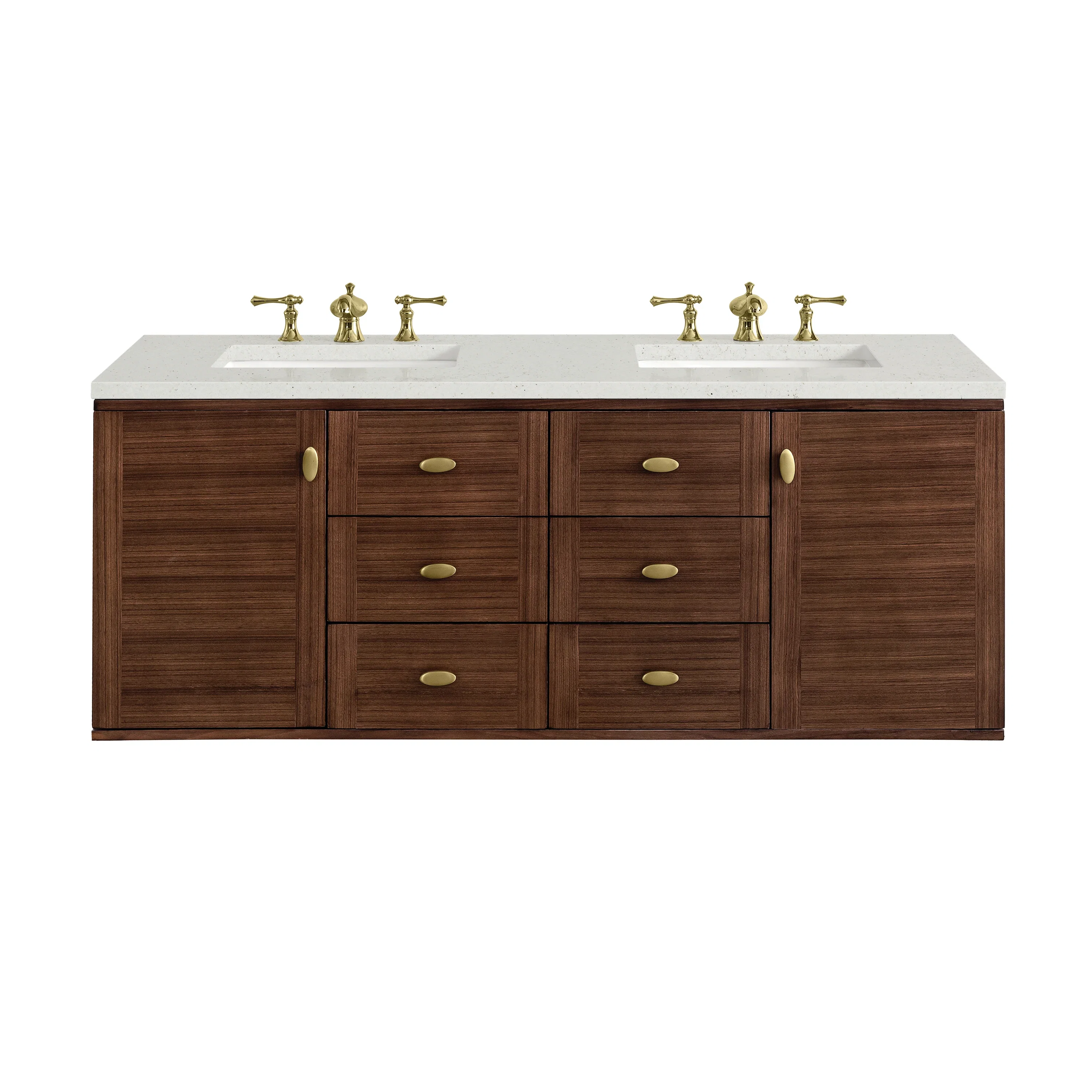 Amberly 60" Double Vanity, Mid-Century Walnut w/ 3 CM Lime Delight Top
