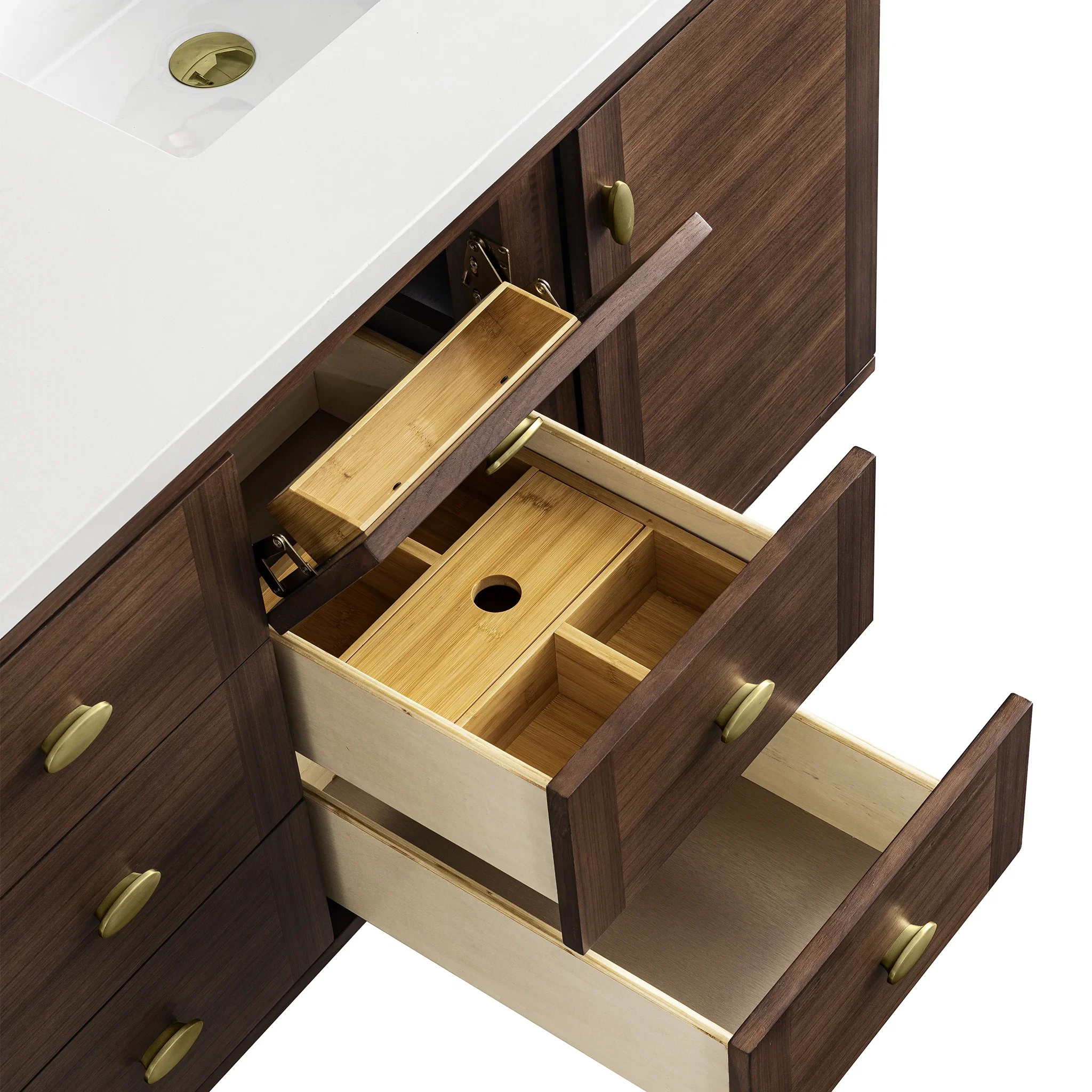 Amberly 60" Double Vanity, Mid-Century Walnut w/ 3 CM Lime Delight Top