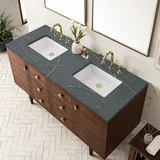 Amberly 60" Double Vanity, Mid-Century Walnut w/ 3 CM Parisien Bleu Top