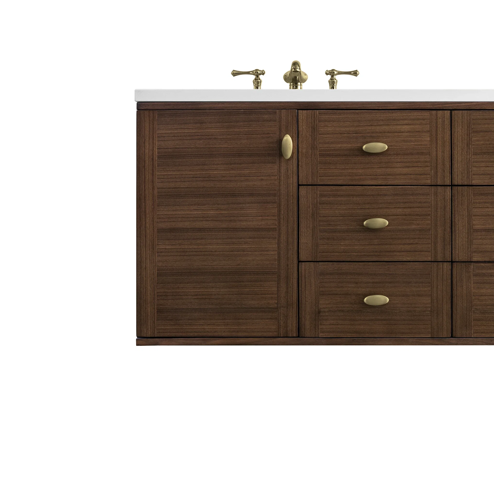 Amberly 60" Double Vanity, Mid-Century Walnut w/ 3 CM Parisien Bleu Top