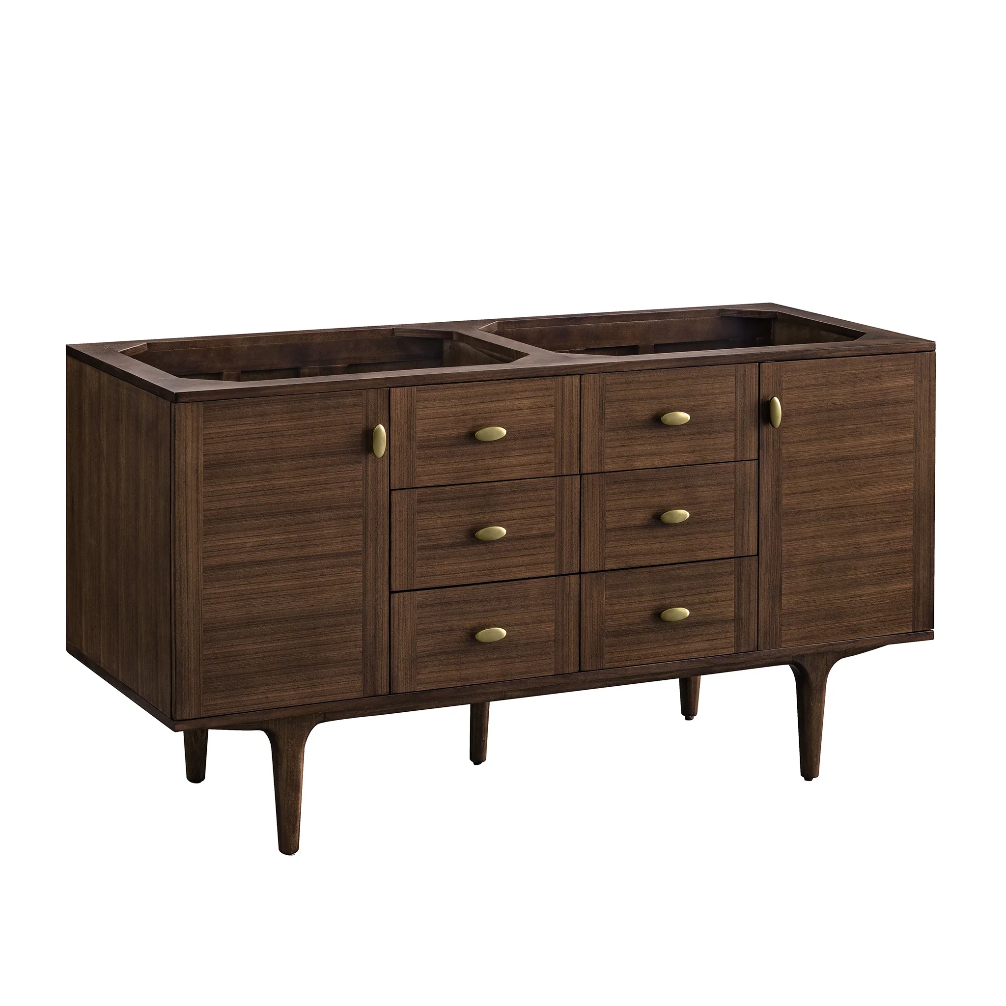 Amberly 60" Double Vanity, Mid-Century Walnut w/ 3 CM Parisien Bleu Top