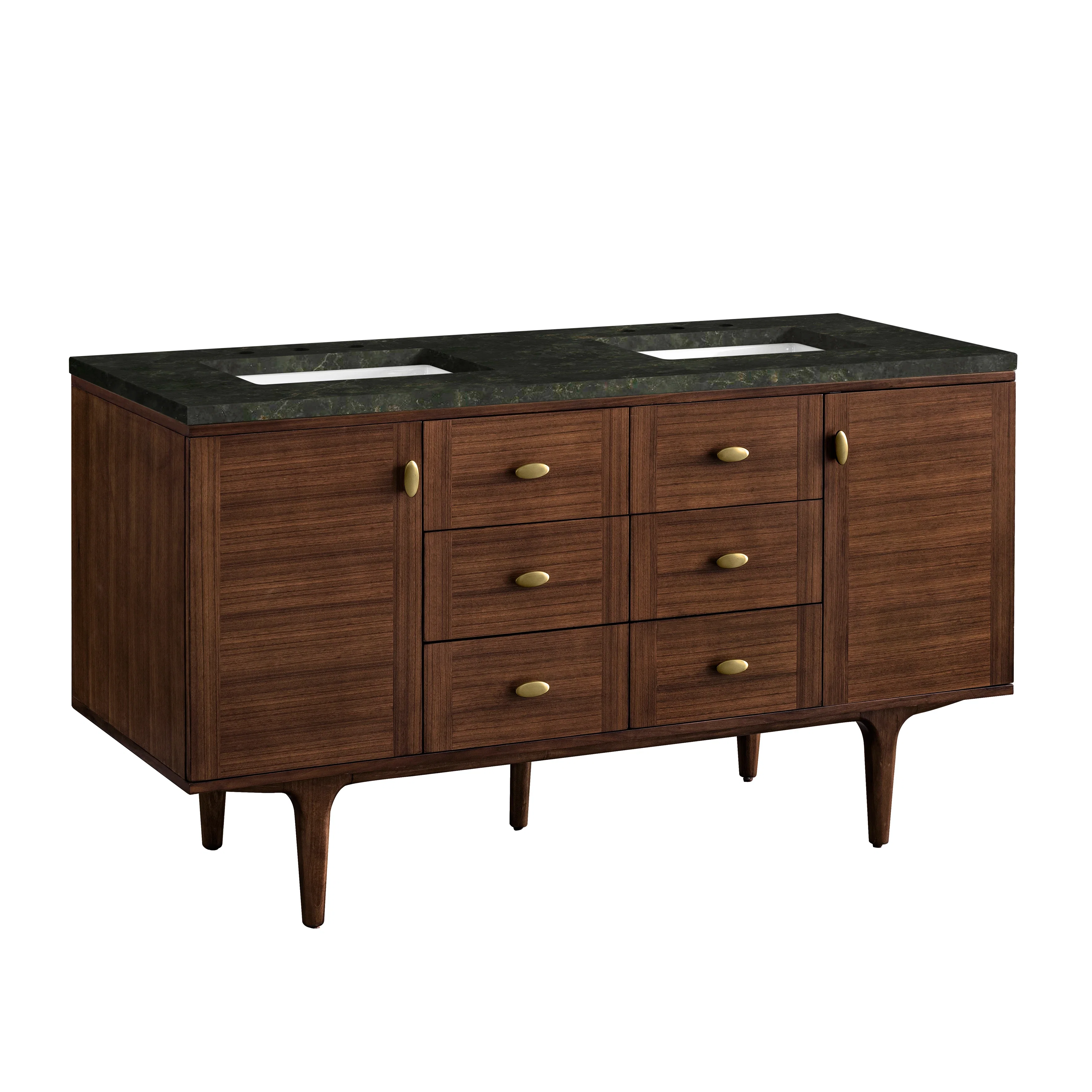 Amberly 60" Double Vanity, Mid-Century Walnut, w/ 3 CM Phantome Eclos Top