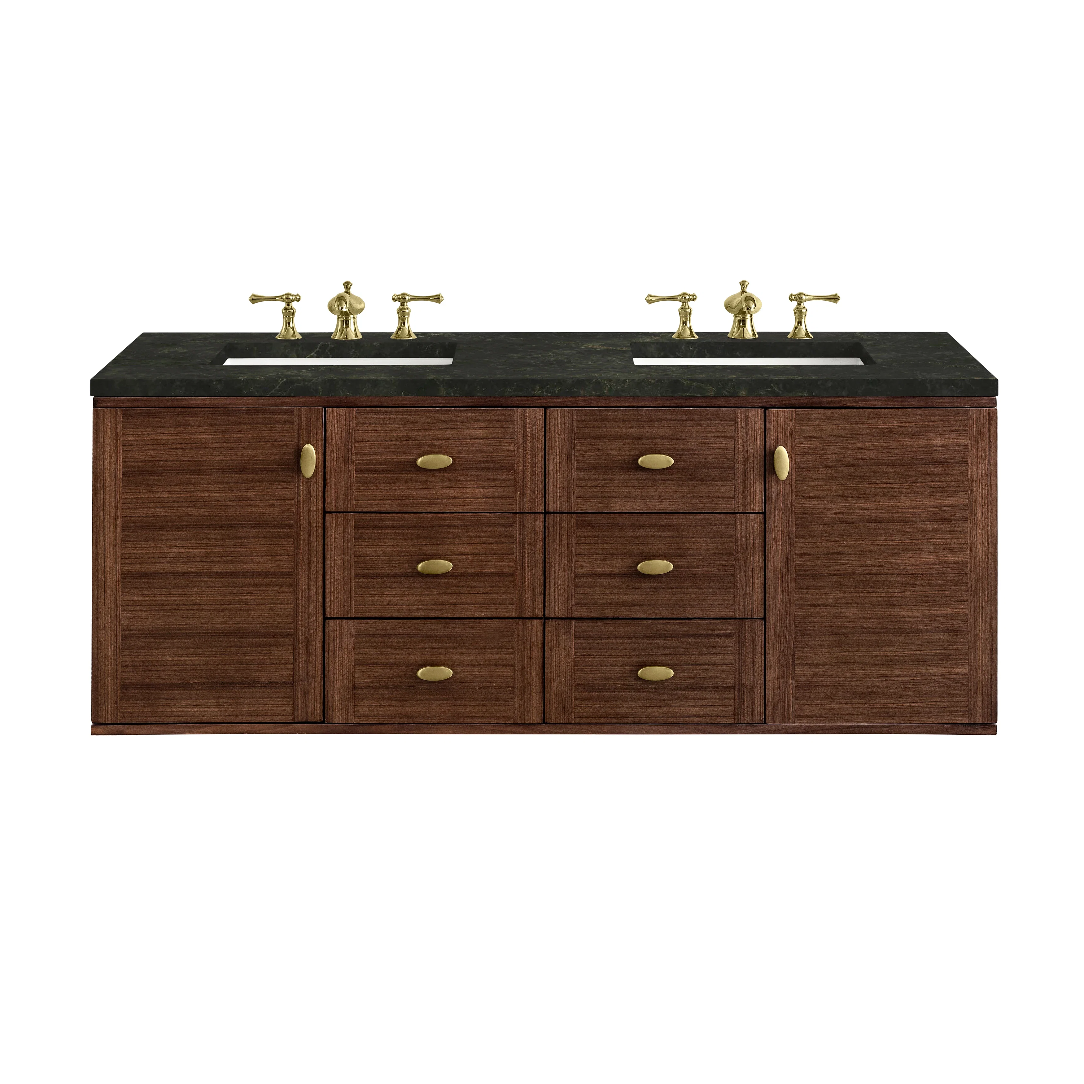 Amberly 60" Double Vanity, Mid-Century Walnut, w/ 3 CM Phantome Eclos Top