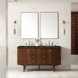 Amberly 60" Double Vanity, Mid-Century Walnut, w/ 3 CM Phantome Eclos Top