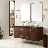 Amberly 60" Double Vanity, Mid-Century Walnut, w/ 3 CM Phantome Eclos Top