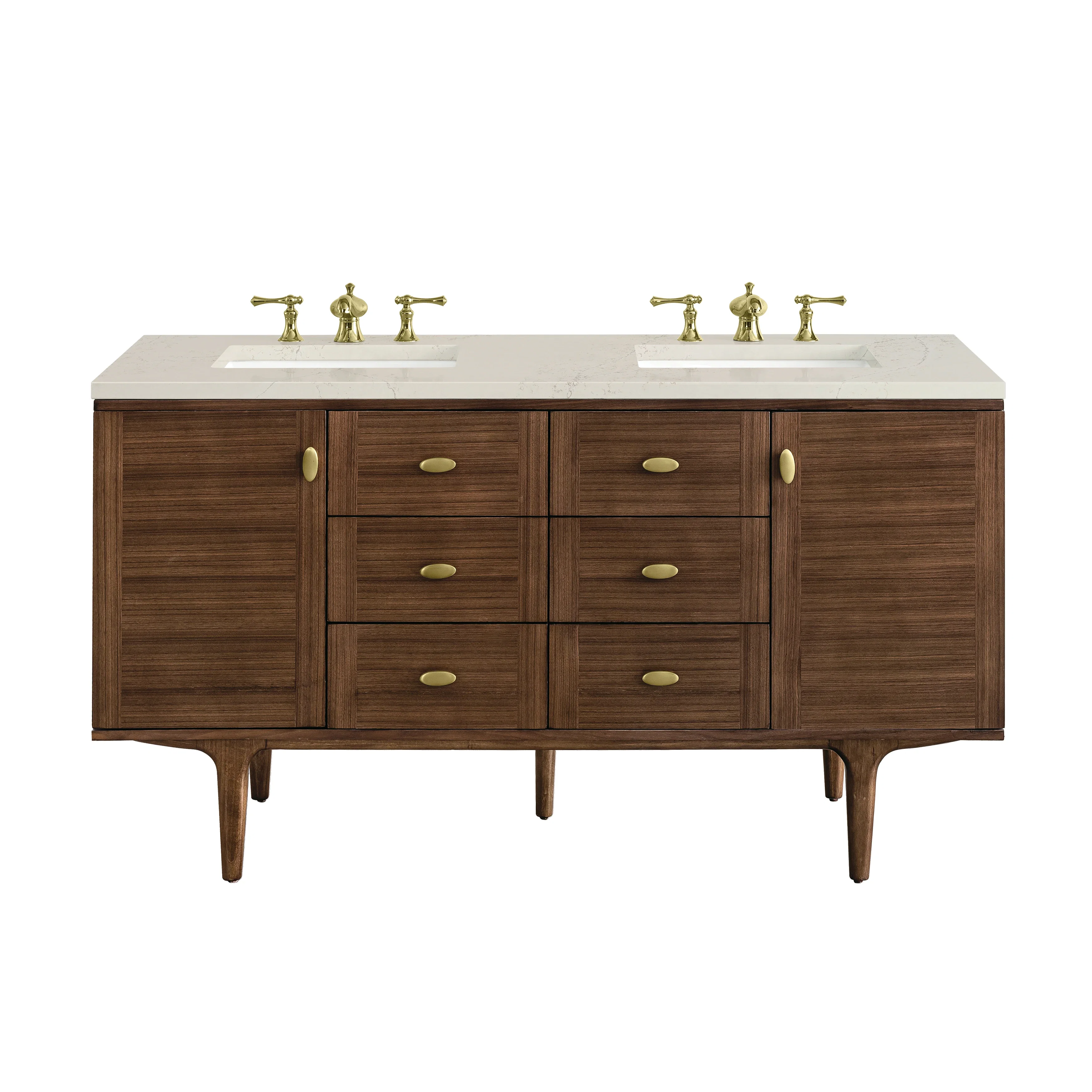 Amberly 60" Double Vanity, Mid-Century Walnut, w/ 3 CM Siberian Silestone Top