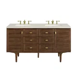 Amberly 60" Double Vanity, Mid-Century Walnut, w/ 3 CM Siberian Silestone Top