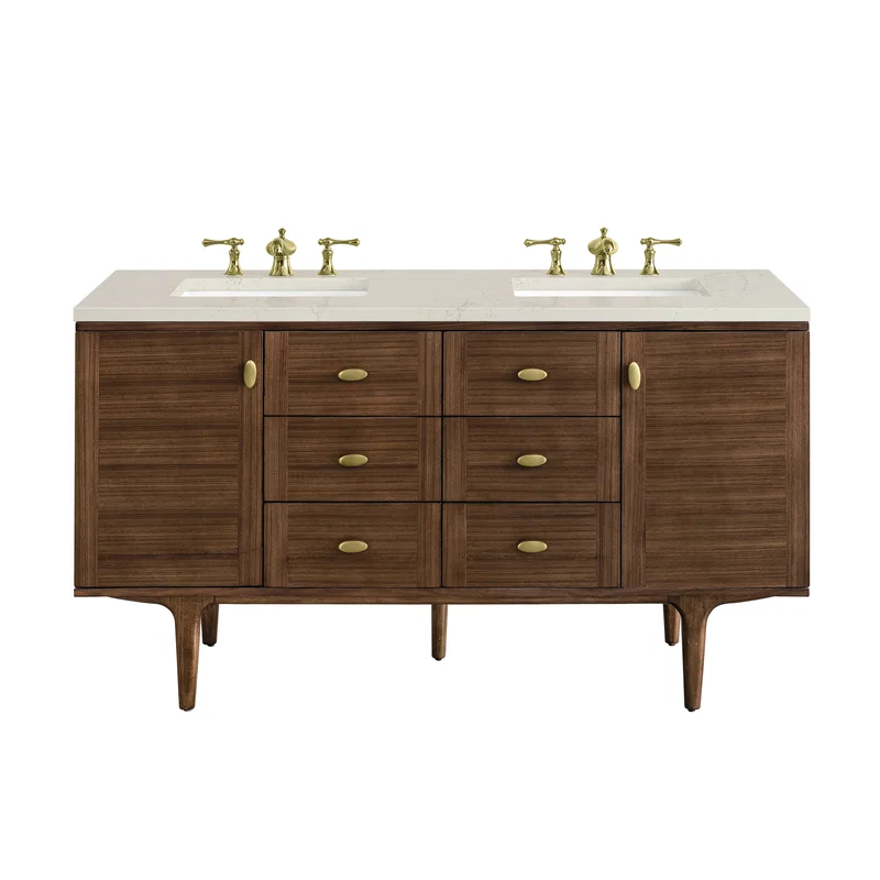 Amberly 60" Double Vanity, Mid-Century Walnut, w/ 3 CM Siberian Silestone Top