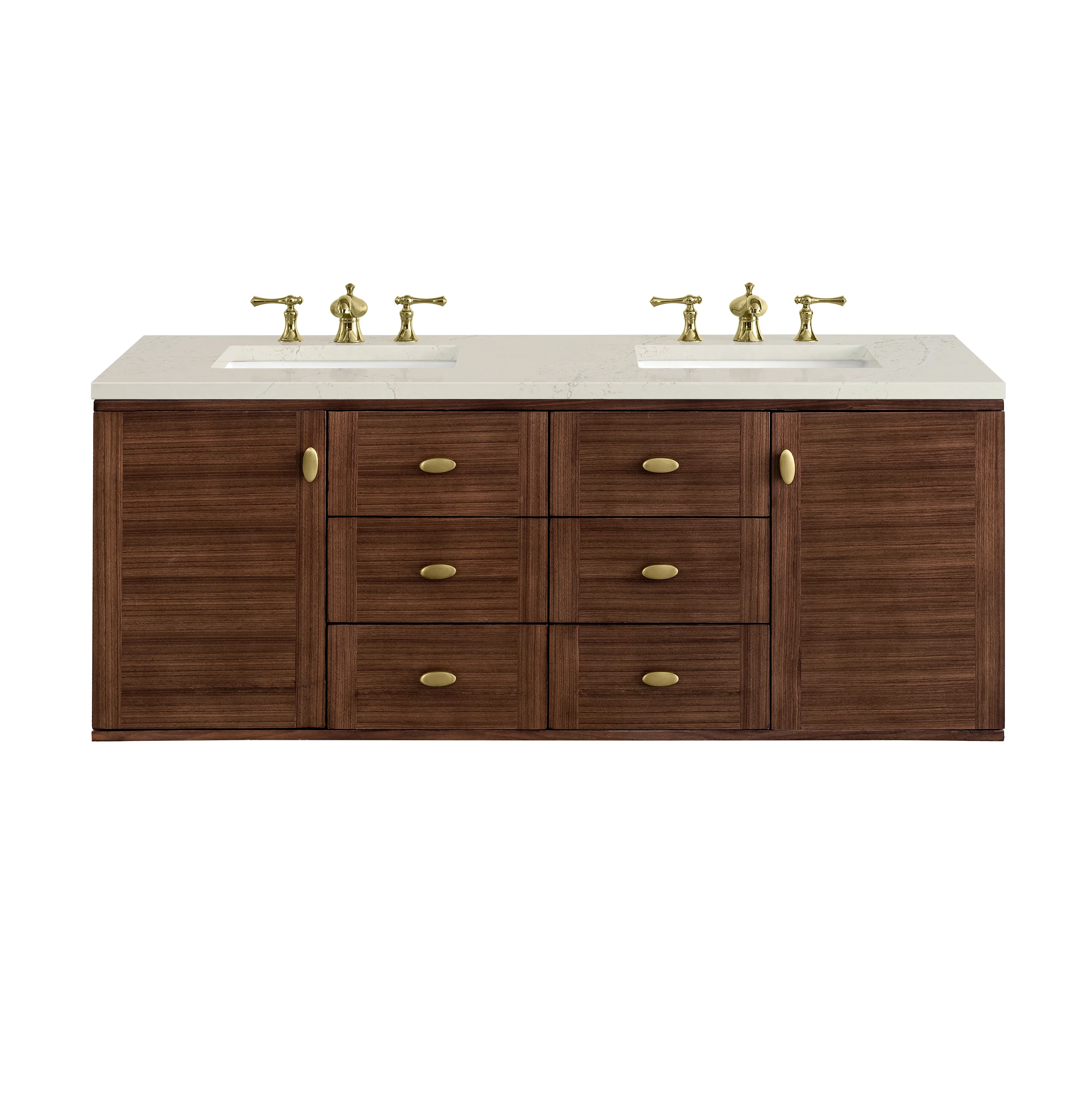 Amberly 60" Double Vanity, Mid-Century Walnut, w/ 3 CM Siberian Silestone Top