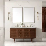 Amberly 60" Double Vanity, Mid-Century Walnut, w/ 3 CM Siberian Silestone Top