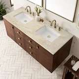 Amberly 60" Double Vanity, Mid-Century Walnut, w/ 3 CM Tajnar Eclos Top
