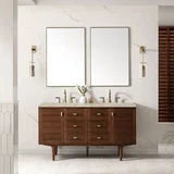 Amberly 60" Double Vanity, Mid-Century Walnut, w/ 3 CM Tajnar Eclos Top