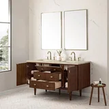 Amberly 60" Double Vanity, Mid-Century Walnut, w/ 3 CM Tajnar Eclos Top