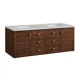 Amberly 60" Double Vanity, Mid-Century Walnut w/ 3 CM Victorian Silver Top
