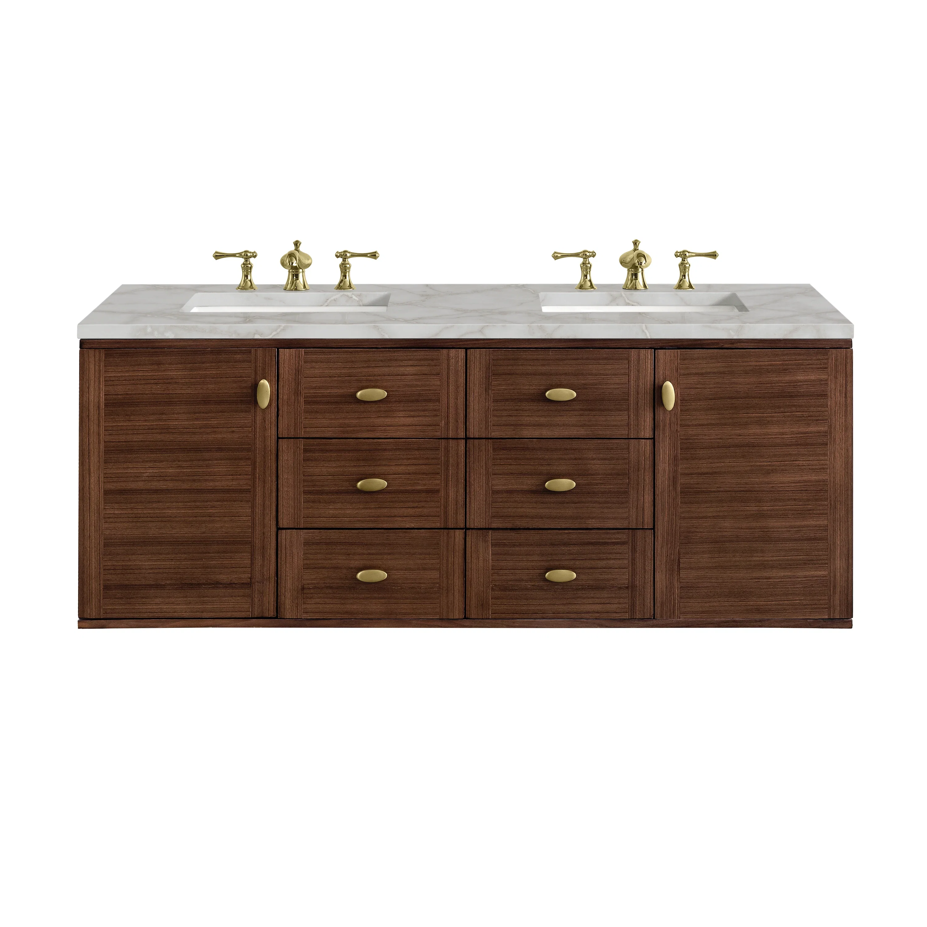 Amberly 60" Double Vanity, Mid-Century Walnut w/ 3 CM Victorian Silver Top
