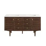 Amberly 60" Double Vanity, Mid-Century Walnut w/ 3 CM White Zeus Top
