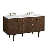 Amberly 60" Double Vanity, Mid-Century Walnut w/ 3 CM White Zeus Top
