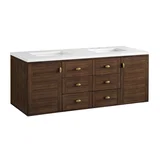 Amberly 60" Double Vanity, Mid-Century Walnut w/ 3 CM White Zeus Top