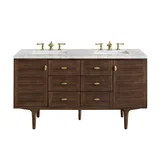Amberly 60" Double Vanity, Mid-Century Walnut w/ 3 CM Eternal Jasmine Pearl Top w/FreePower Wireless Charger