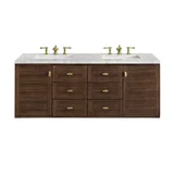 Amberly 60" Double Vanity, Mid-Century Walnut w/ 3 CM Eternal Jasmine Pearl Top w/FreePower Wireless Charger