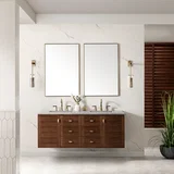 Amberly 60" Double Vanity, Mid-Century Walnut w/ 3 CM Eternal Jasmine Pearl Top w/FreePower Wireless Charger