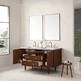 Amberly 60" Double Vanity, Mid-Century Walnut w/ 3 CM Ethereal Noctis Top w/FreePower Wireless Charger