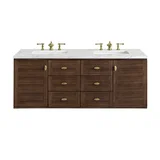 Amberly 60" Double Vanity, Mid-Century Walnut w/ 3 CM Ethereal Noctis Top w/FreePower Wireless Charger