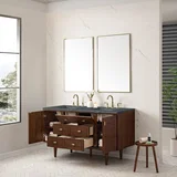 Amberly 60" Double Vanity, Mid-Century Walnut w/ 3 CM Parisien Bleu Top w/FreePower Wireless Charger