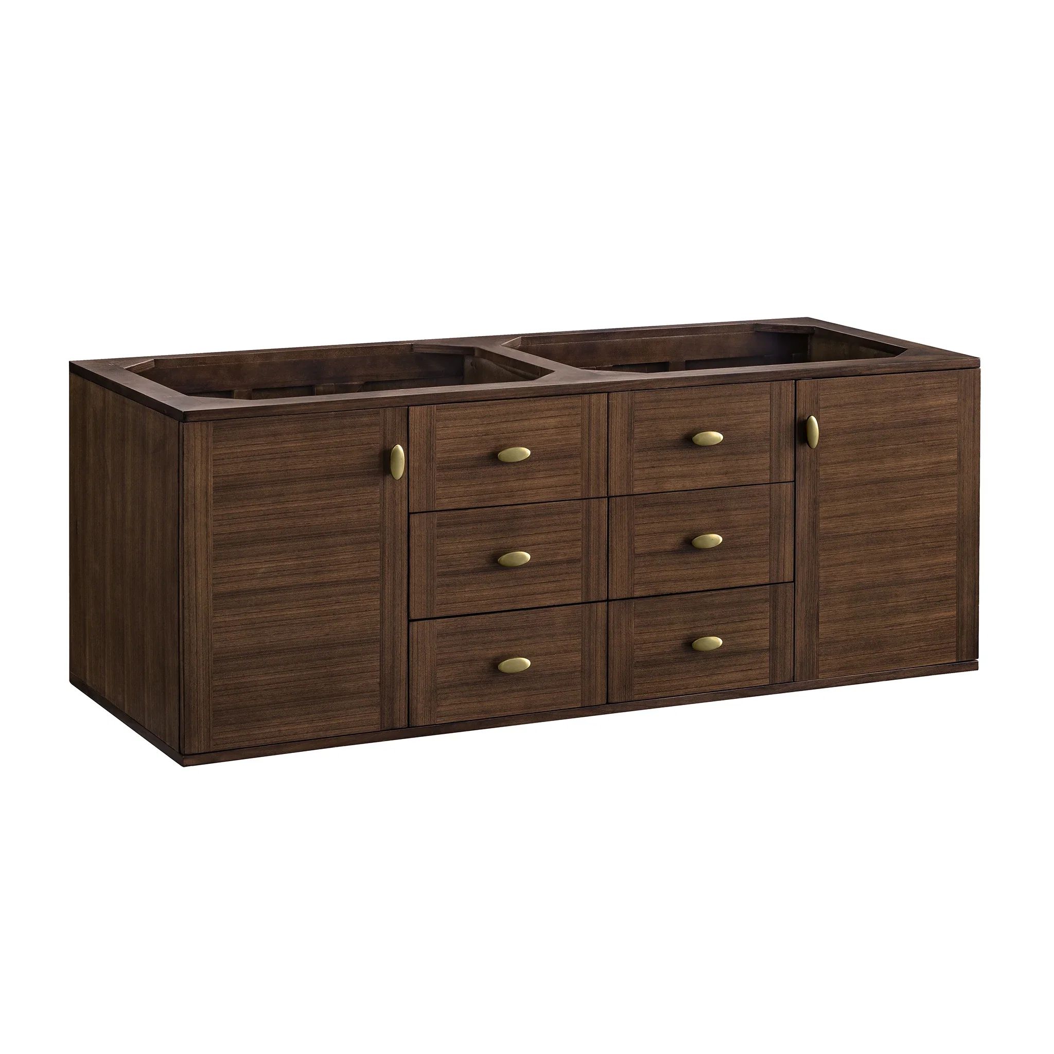 Amberly 60" Double Vanity, Mid-Century Walnut w/ 3 CM Parisien Bleu Top w/FreePower Wireless Charger