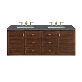 Amberly 60" Double Vanity, Mid-Century Walnut w/ 3 CM Parisien Bleu Top w/FreePower Wireless Charger