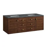 Amberly 60" Double Vanity, Mid-Century Walnut w/ 3 CM Parisien Bleu Top w/FreePower Wireless Charger