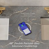 Amberly 60" Double Vanity, Mid-Century Walnut w/ 3 CM Parisien Bleu Top w/FreePower Wireless Charger