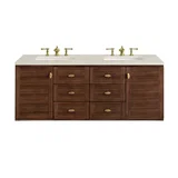 Amberly 60" Double Vanity, Mid-Century Walnut, w/ 3 CM Siberian Silestone Top w/FreePower Wireless Charger